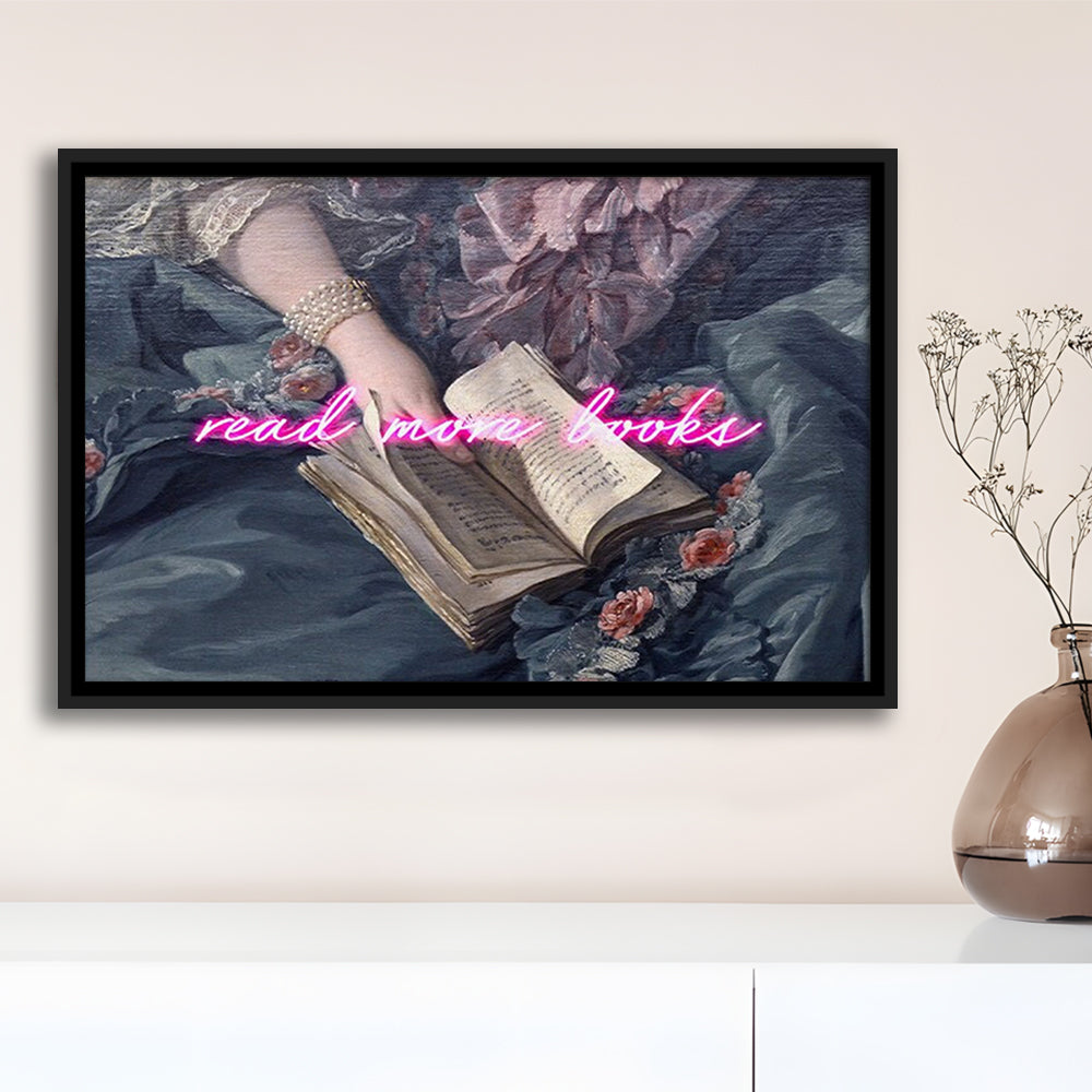 Read More Books Altered Art Print, Altered Art, Bedroom Print, Pink Art, Floating Framed Canvas Print Wall Art