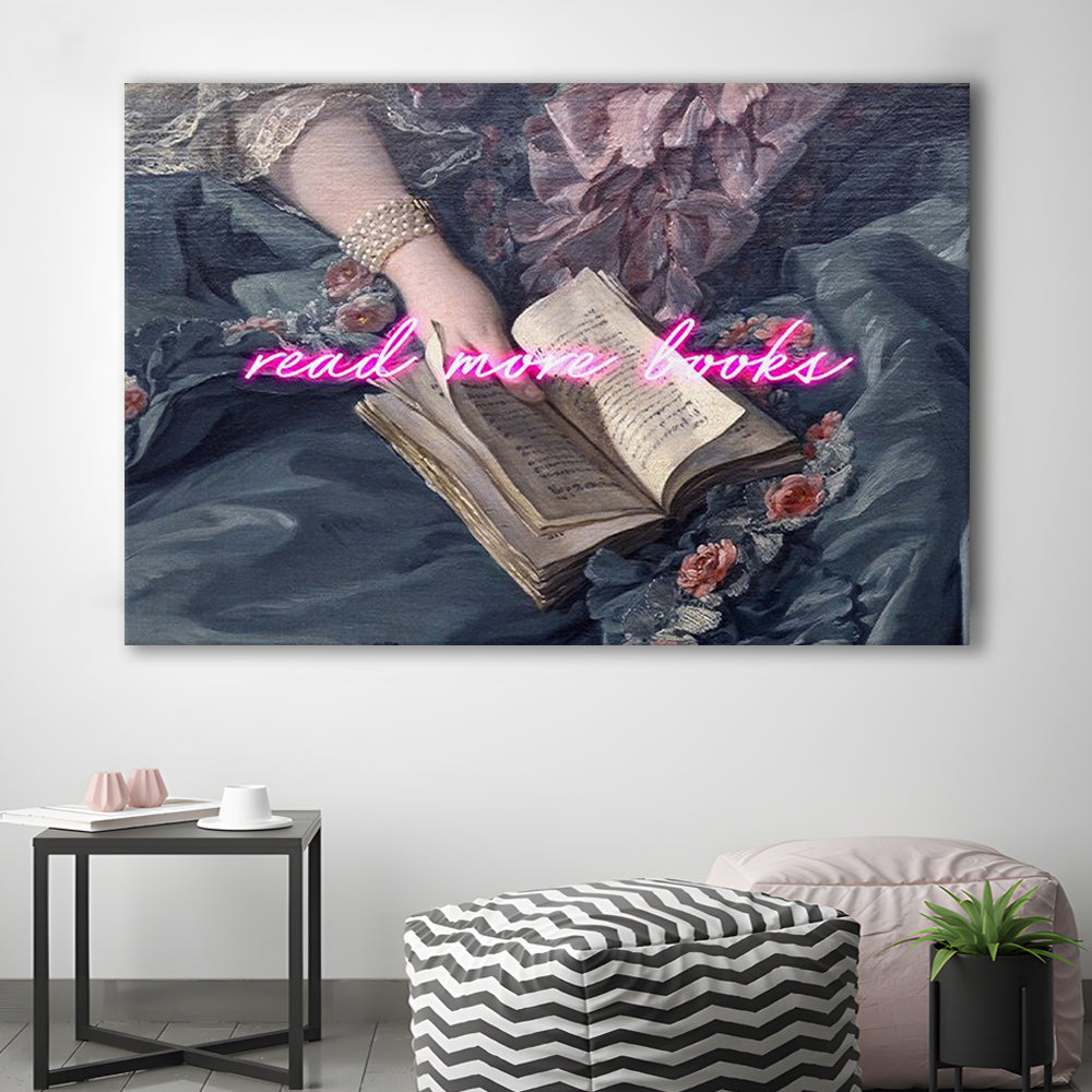 Read More Books Altered Art Print, Altered Art, Bedroom Print, Pink Art, Canvas Print Wall Art Home Decor