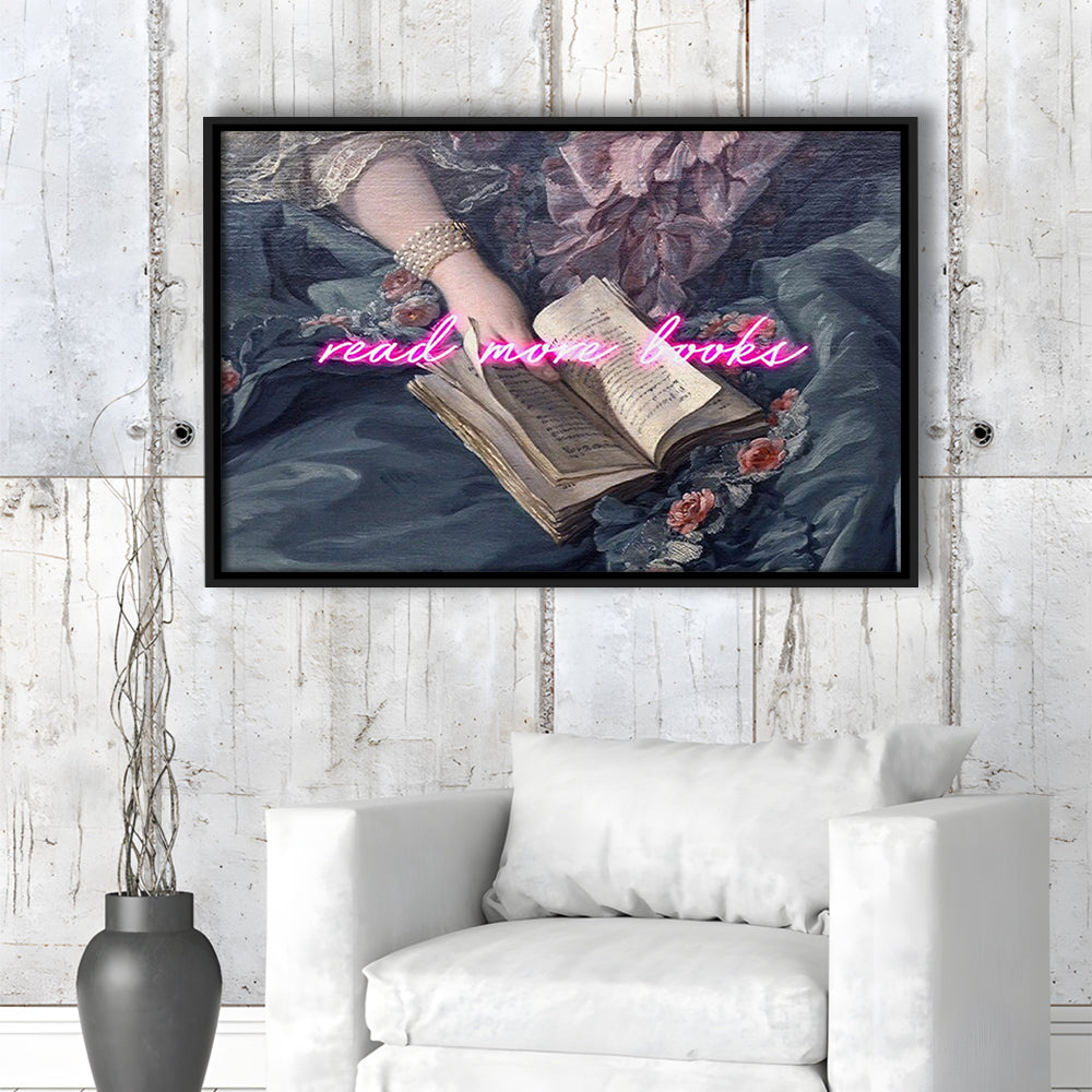 Read More Books Altered Art Print, Altered Art, Bedroom Print, Pink Art, Floating Framed Canvas Print Wall Art