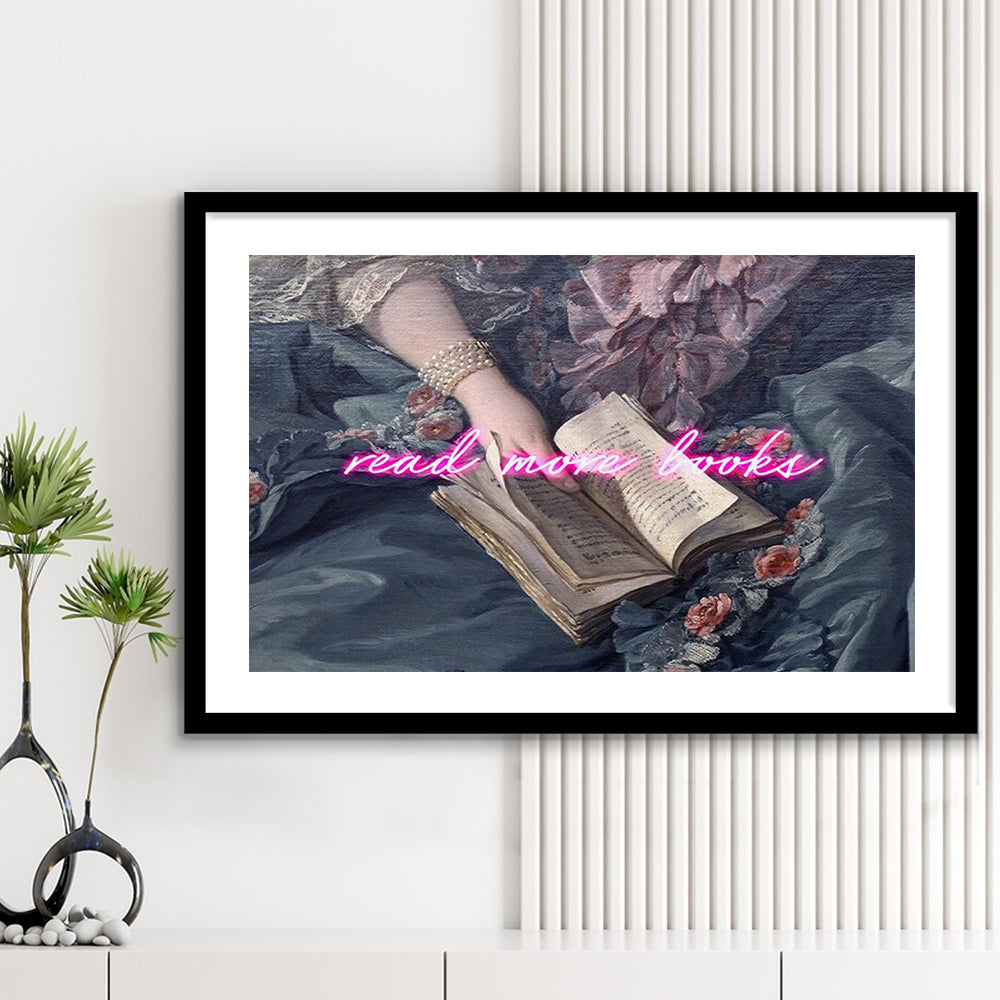 Read More Books Altered Art Print, Altered Art, Bedroom Print, Pink Art, Framed Art Print White Border Wall Decor