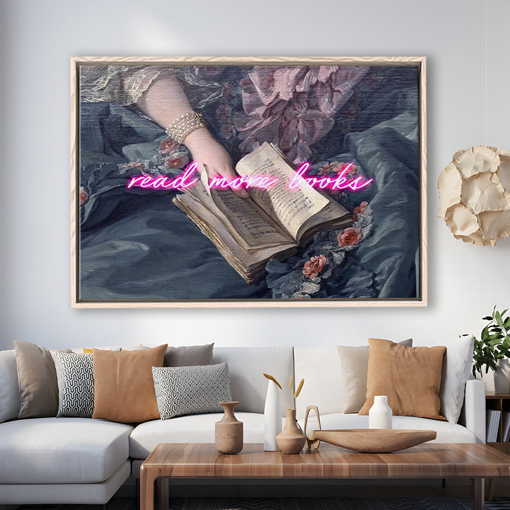 Read More Books Altered Art Print, Altered Art, Bedroom Print, Pink Art, Floating Framed Canvas Print Wall Art