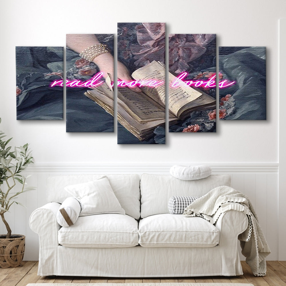 Read More Books Altered Art Print, Altered Art, Bedroom Print, Pink Art, Mixed Panels Canvas Print Wall Art