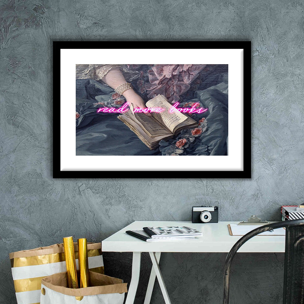Read More Books Altered Art Print, Altered Art, Bedroom Print, Pink Art, Framed Art Print White Border Wall Decor