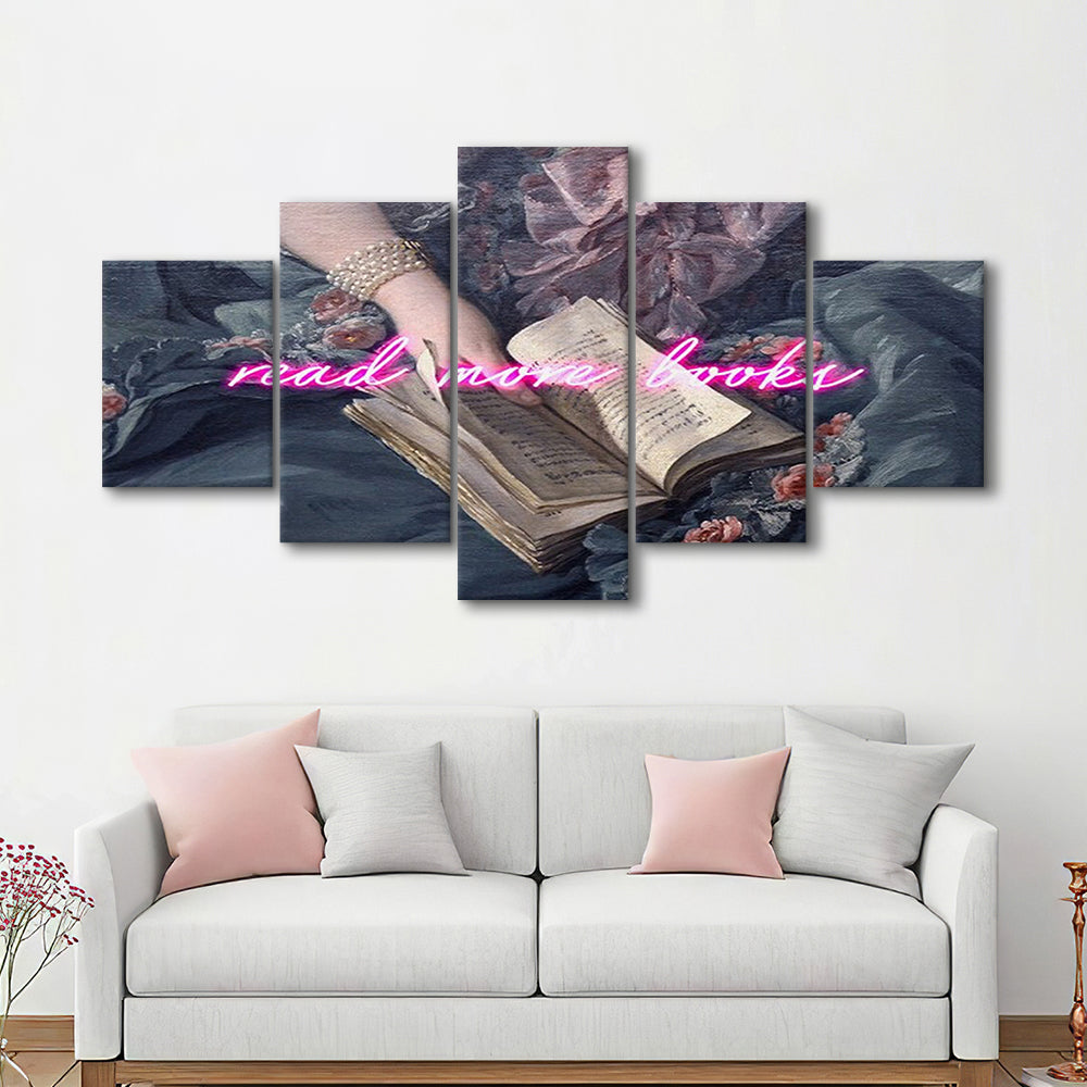 Read More Books Altered Art Print, Altered Art, Bedroom Print, Pink Art, Mixed Panels Canvas Print Wall Art