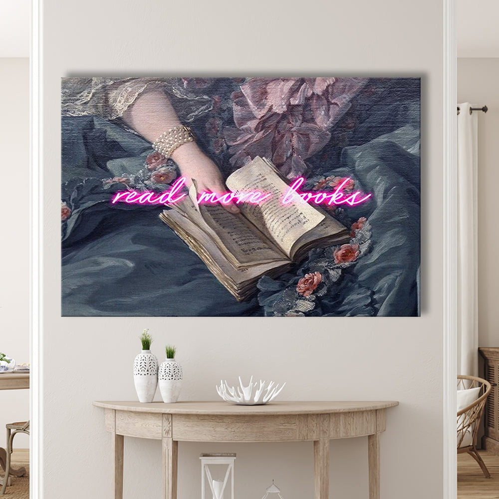 Read More Books Altered Art Print, Altered Art, Bedroom Print, Pink Art, Canvas Print Wall Art Home Decor