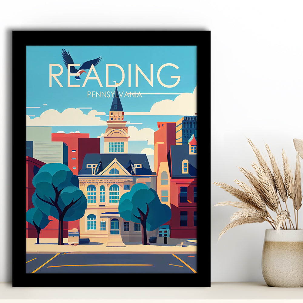 Reading Pennsylvania Retro Art Print, Reading City Wall Art, Framed Art Print, Picture Framed, Painting Art