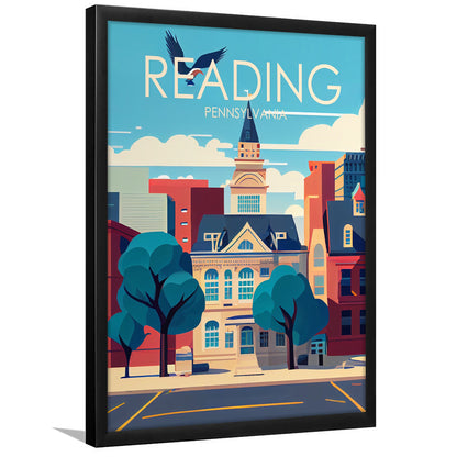 Reading Pennsylvania Retro Art Print, Reading City Wall Art, Framed Art Print, Picture Framed, Painting Art