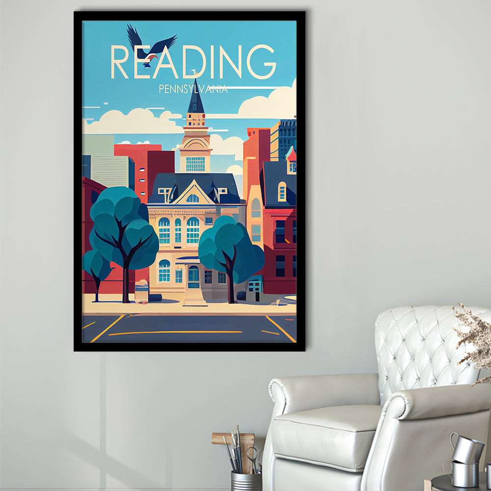 Reading Pennsylvania Retro Art Print, Reading City Wall Art, Framed Art Print, Picture Framed, Painting Art