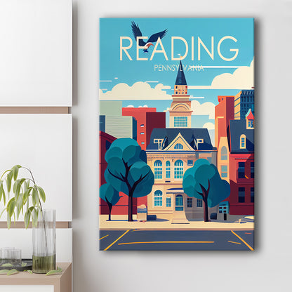 Reading Pennsylvania Retro Art Print, Reading City Wall Art, Canvas Print, Painting Canvas, Living Room Decor