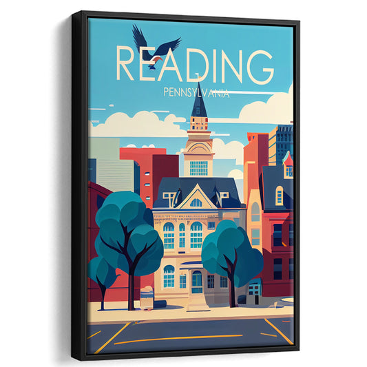 Reading Pennsylvania Retro Art Print, Reading City Wall Art, Floating Framed Canvas Print, Framed Picture, Painting Canvas