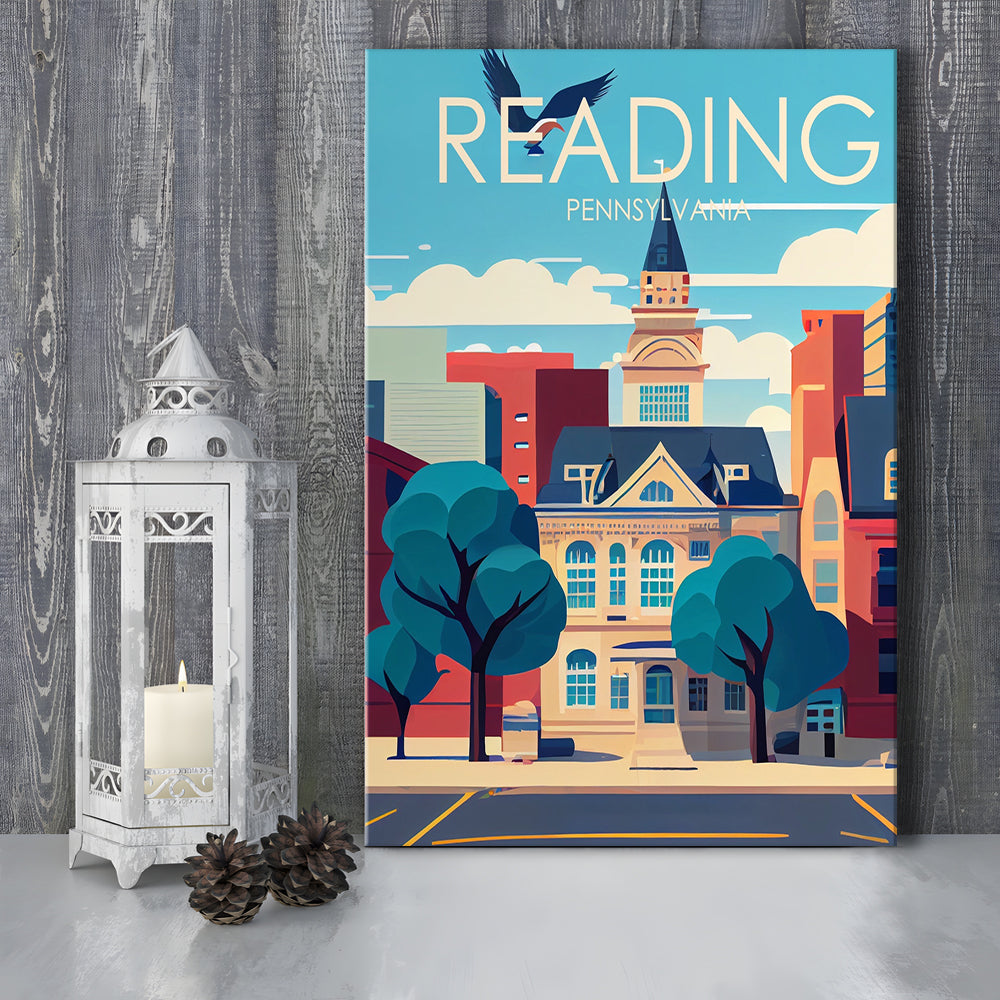 Reading Pennsylvania Retro Art Print, Reading City Wall Art, Canvas Print, Painting Canvas, Living Room Decor
