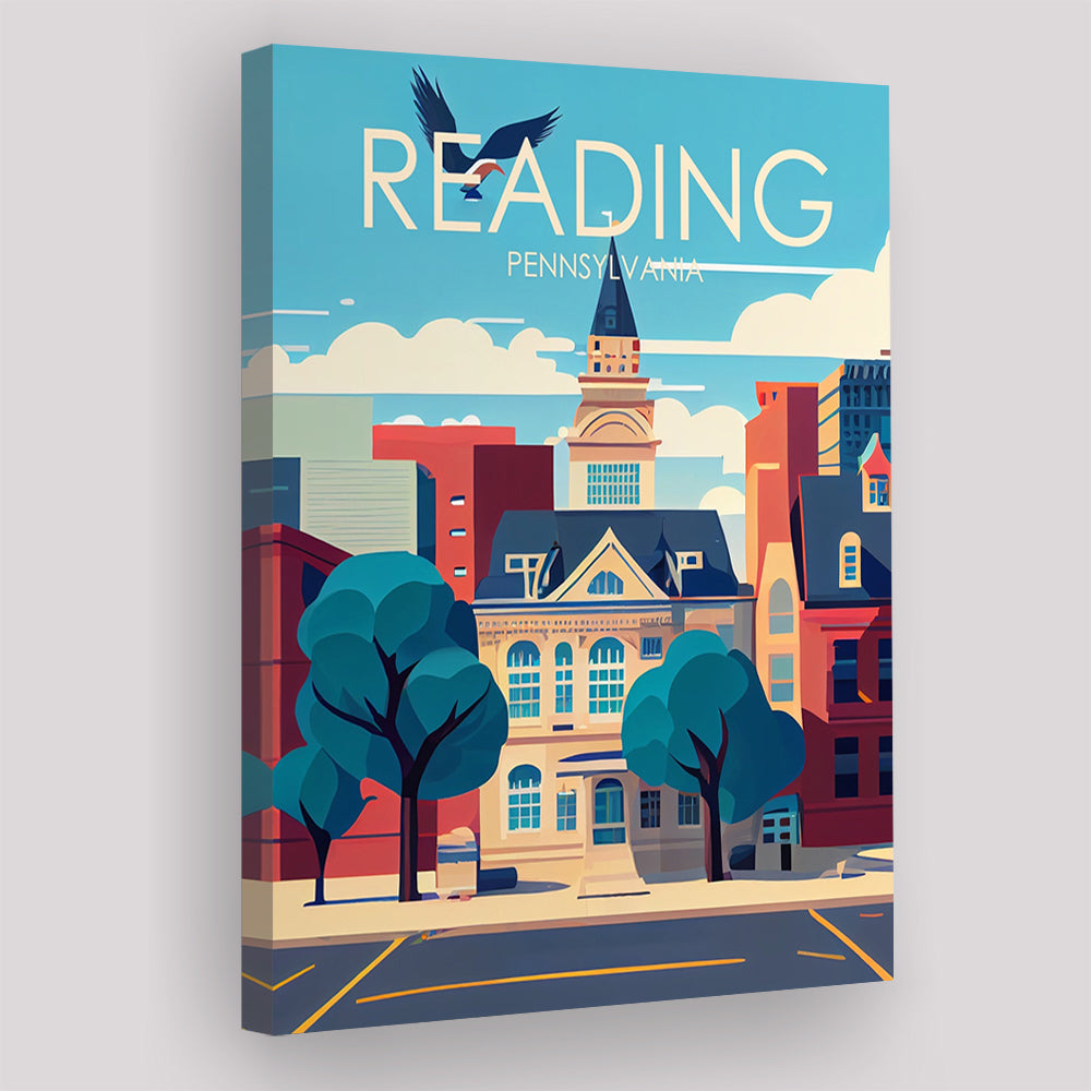 Reading Pennsylvania Retro Art Print, Reading City Wall Art, Canvas Print, Painting Canvas, Living Room Decor
