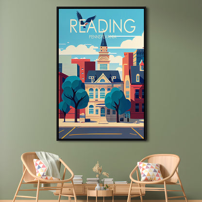 Reading Pennsylvania Retro Art Print, Reading City Wall Art, Floating Framed Canvas Print, Framed Picture, Painting Canvas