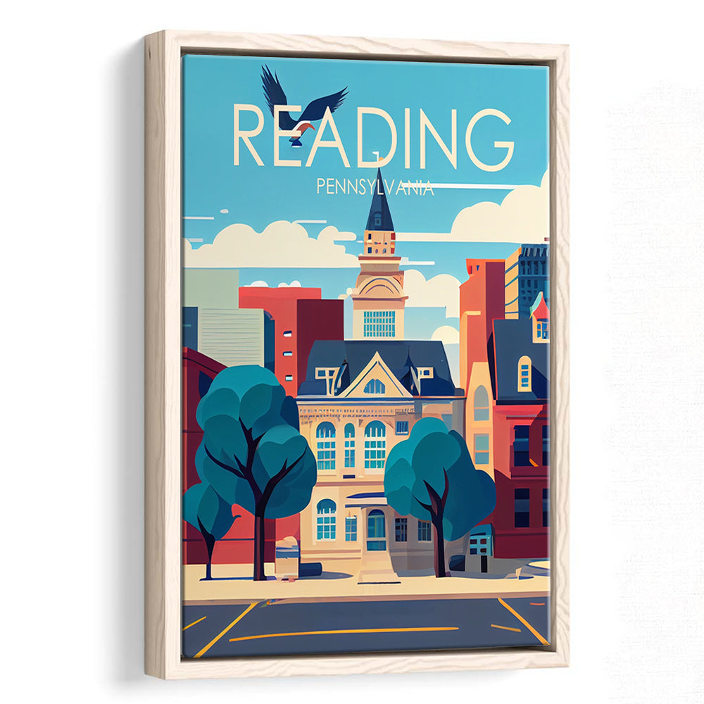 Reading Pennsylvania Retro Art Print, Reading City Wall Art, Floating Framed Canvas Print, Framed Picture, Painting Canvas