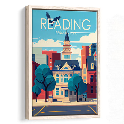 Reading Pennsylvania Retro Art Print, Reading City Wall Art, Floating Framed Canvas Print, Framed Picture, Painting Canvas
