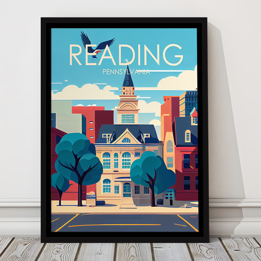 Reading Pennsylvania Retro Art Print, Reading City Wall Art, Floating Framed Canvas Print, Framed Picture, Painting Canvas