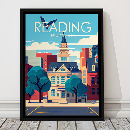 Reading Pennsylvania Retro Art Print, Reading City Wall Art, Floating Framed Canvas Print, Framed Picture, Painting Canvas