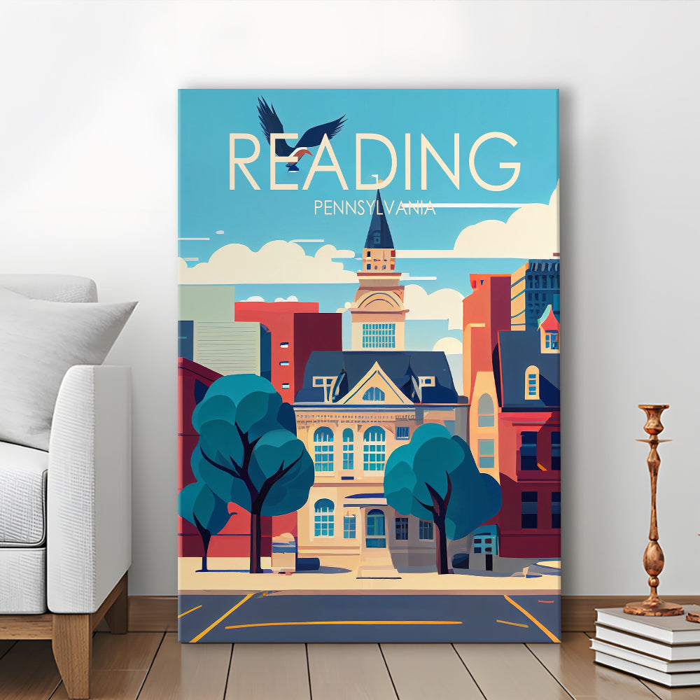Reading Pennsylvania Retro Art Print, Reading City Wall Art, Canvas Print, Painting Canvas, Living Room Decor