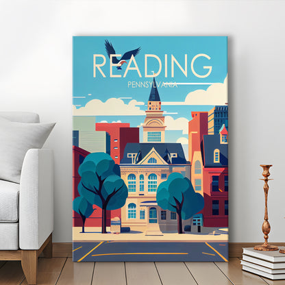 Reading Pennsylvania Retro Art Print, Reading City Wall Art, Canvas Print, Painting Canvas, Living Room Decor