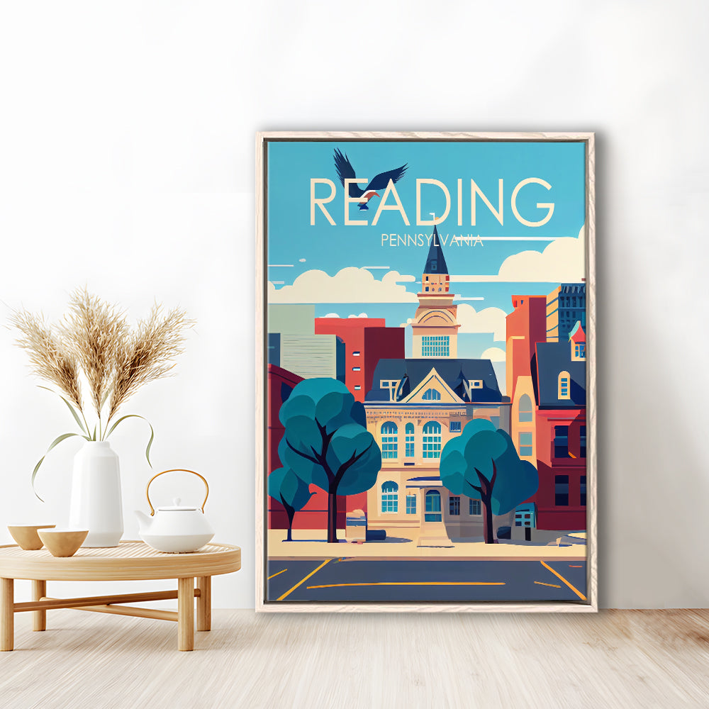 Reading Pennsylvania Retro Art Print, Reading City Wall Art, Floating Framed Canvas Print, Framed Picture, Painting Canvas