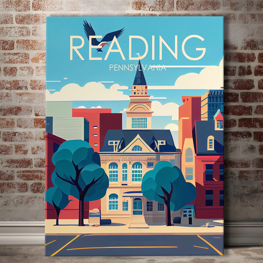 Reading Pennsylvania Retro Art Print, Reading City Wall Art, Canvas Print, Painting Canvas, Living Room Decor