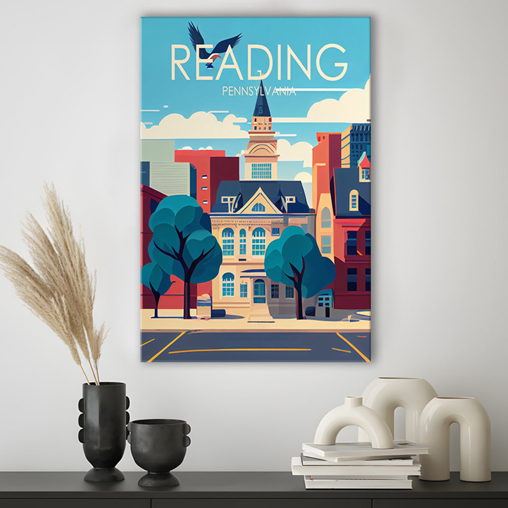 Reading Pennsylvania Retro Art Print, Reading City Wall Art, Canvas Print, Painting Canvas, Living Room Decor