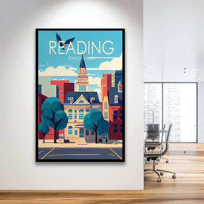 Reading Pennsylvania Retro Art Print, Reading City Wall Art, Framed Art Print, Picture Framed, Painting Art