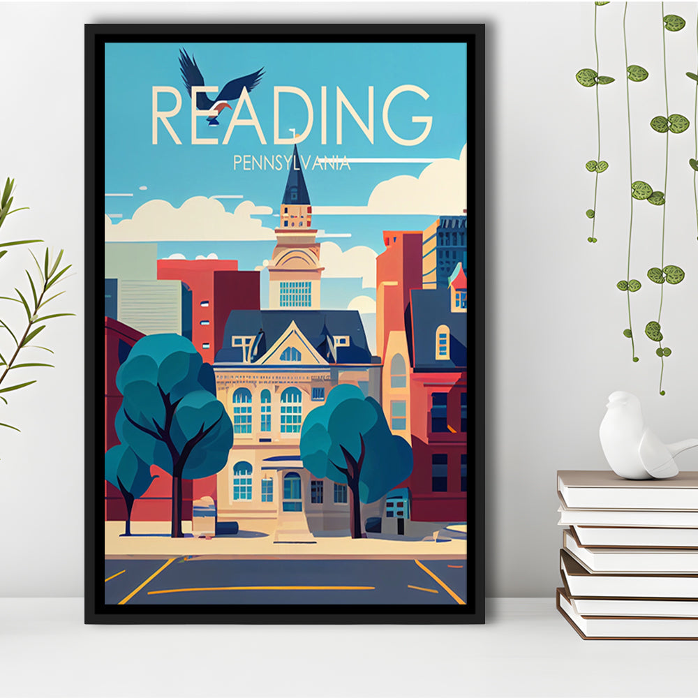 Reading Pennsylvania Retro Art Print, Reading City Wall Art, Floating Framed Canvas Print, Framed Picture, Painting Canvas