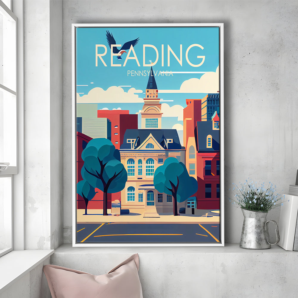 Reading Pennsylvania Retro Art Print, Reading City Wall Art, Floating Framed Canvas Print, Framed Picture, Painting Canvas