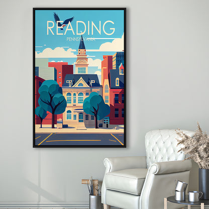 Reading Pennsylvania Retro Art Print, Reading City Wall Art, Floating Framed Canvas Print, Framed Picture, Painting Canvas