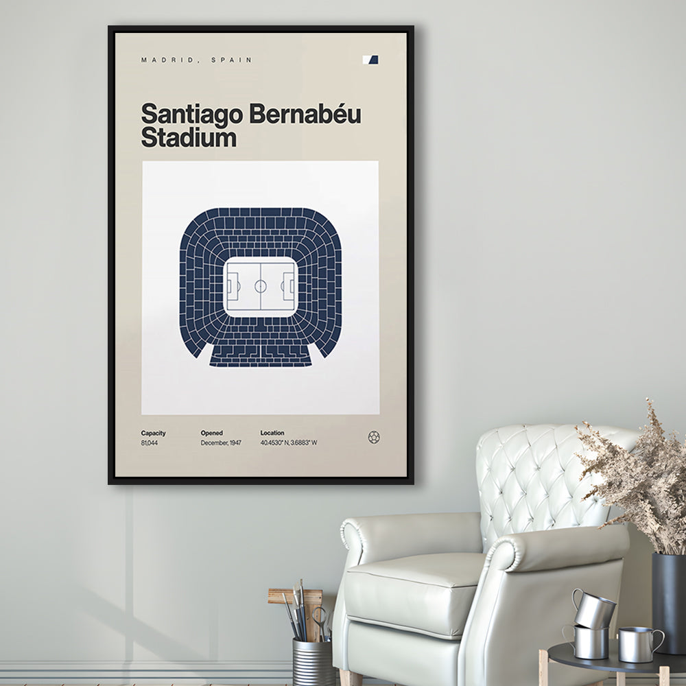 Real Madrid Stadium Print, Santiago Bernabeu Stadium Print, Man Cave Gift, Floating Framed Canvas Print Wall Art