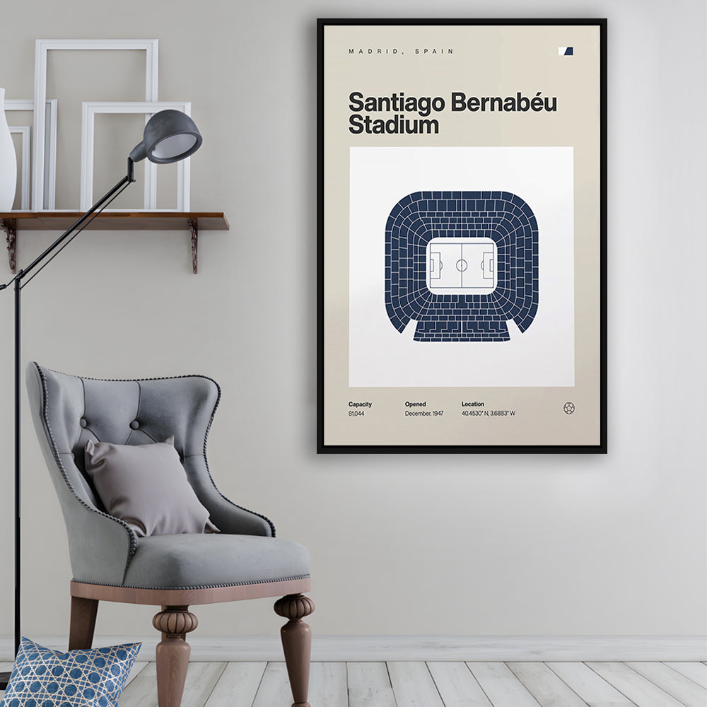 Real Madrid Stadium Print, Santiago Bernabeu Stadium Print, Man Cave Gift, Floating Framed Canvas Print Wall Art