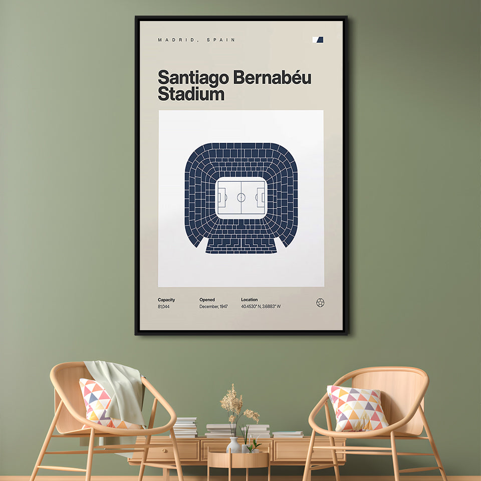 Real Madrid Stadium Print, Santiago Bernabeu Stadium Print, Man Cave Gift, Floating Framed Canvas Print Wall Art