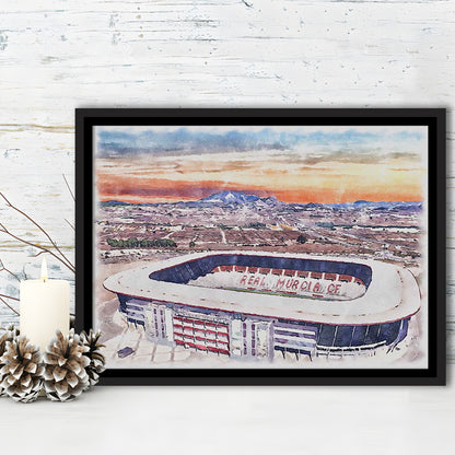 Real Murcia, Estadio Nueva Condomina Painting Stadium Watercolor, Sport Gift Art, Framed Canvas Print Wall Art