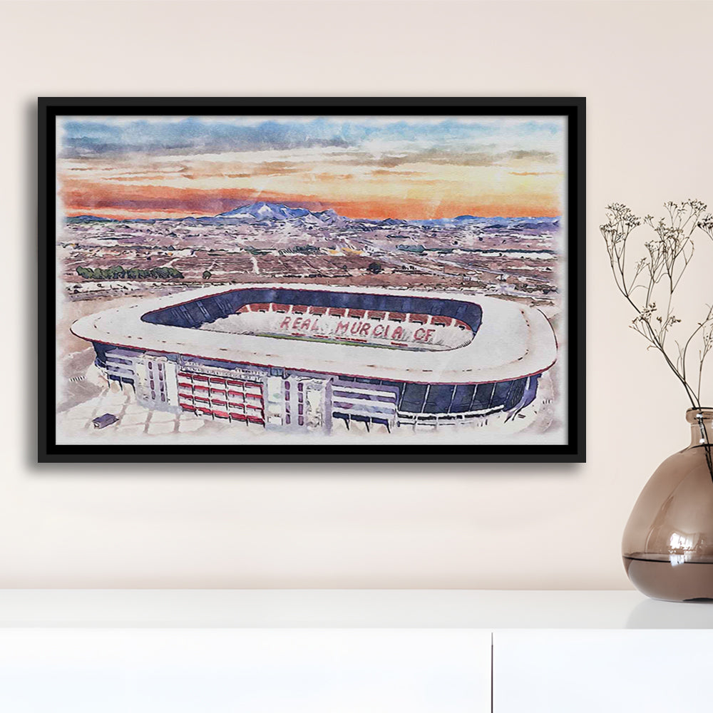 Real Murcia, Estadio Nueva Condomina Painting Stadium Watercolor, Sport Gift Art, Framed Canvas Print Wall Art
