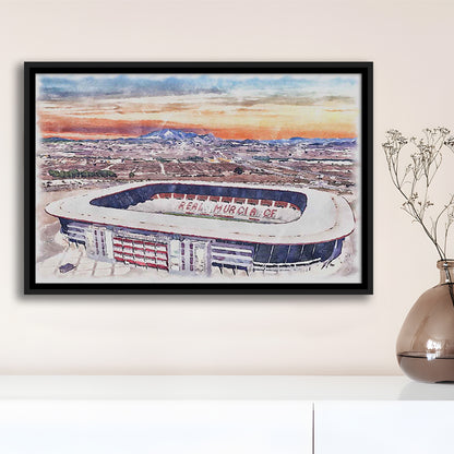 Real Murcia, Estadio Nueva Condomina Painting Stadium Watercolor, Sport Gift Art, Framed Canvas Print Wall Art