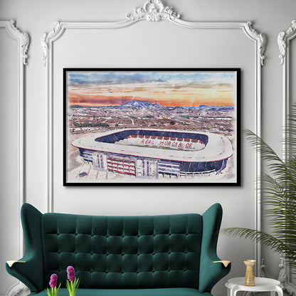 Real Murcia, Estadio Nueva Condomina Painting Stadium Watercolor, Sport Gift Art, Framed Art Print Wall Decor