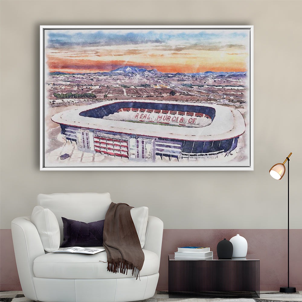 Real Murcia, Estadio Nueva Condomina Painting Stadium Watercolor, Sport Gift Art, Framed Canvas Print Wall Art