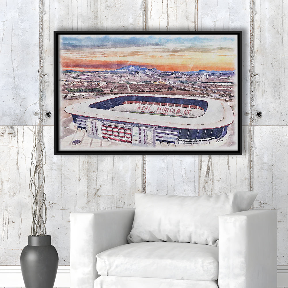 Real Murcia, Estadio Nueva Condomina Painting Stadium Watercolor, Sport Gift Art, Framed Canvas Print Wall Art
