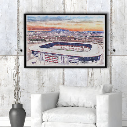 Real Murcia, Estadio Nueva Condomina Painting Stadium Watercolor, Sport Gift Art, Framed Canvas Print Wall Art