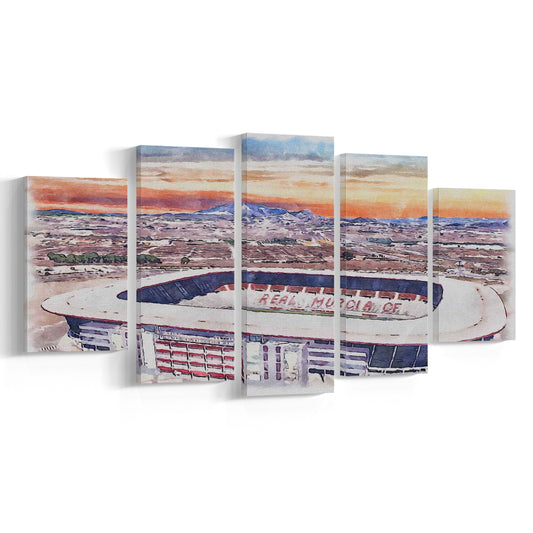 Real Murcia, Estadio Nueva Condomina Painting Stadium Watercolor, Sport Art, Mixed 5 Panel, Canvas Print Wall Art