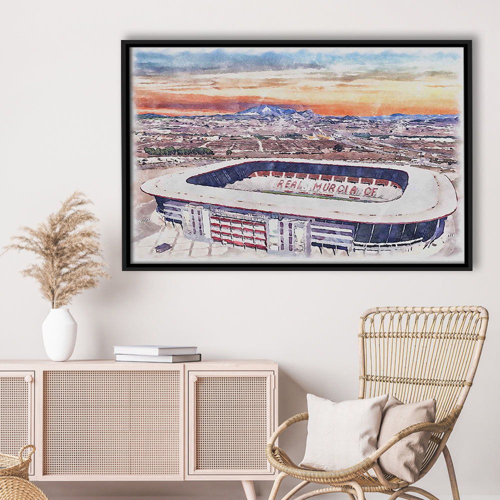 Real Murcia, Estadio Nueva Condomina Painting Stadium Watercolor, Sport Gift Art, Framed Canvas Print Wall Art
