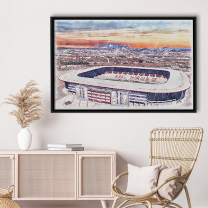 Real Murcia, Estadio Nueva Condomina Painting Stadium Watercolor, Sport Gift Art, Framed Canvas Print Wall Art