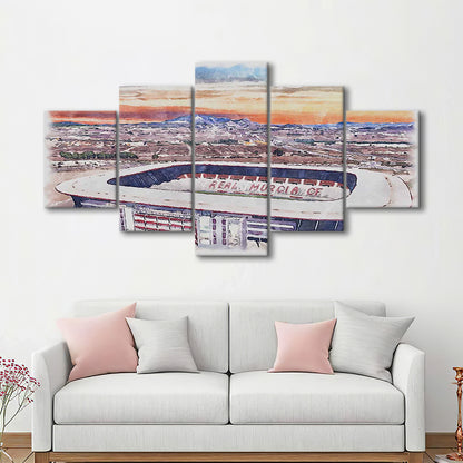 Real Murcia, Estadio Nueva Condomina Painting Stadium Watercolor, Sport Art, Mixed 5 Panel, Canvas Print Wall Art