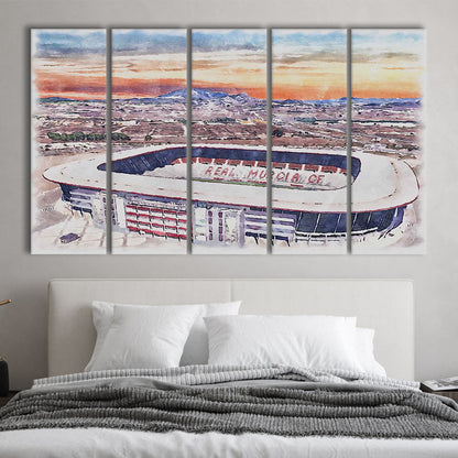 Real Murcia, Estadio Nueva Condomina Painting Stadium Watercolor, Sport Art, Extra Large Canvas Print Wall Art