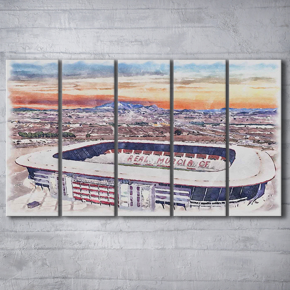 Real Murcia, Estadio Nueva Condomina Painting Stadium Watercolor, Sport Art, Extra Large Canvas Print Wall Art