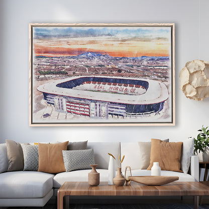 Real Murcia, Estadio Nueva Condomina Painting Stadium Watercolor, Sport Gift Art, Framed Canvas Print Wall Art