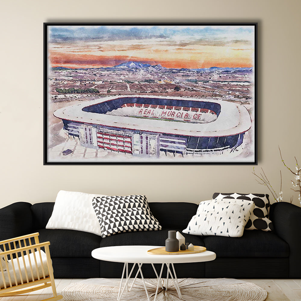 Real Murcia, Estadio Nueva Condomina Painting Stadium Watercolor, Sport Gift Art, Framed Canvas Print Wall Art