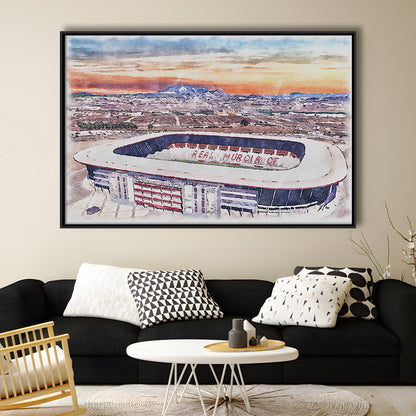 Real Murcia, Estadio Nueva Condomina Painting Stadium Watercolor, Sport Gift Art, Framed Canvas Print Wall Art