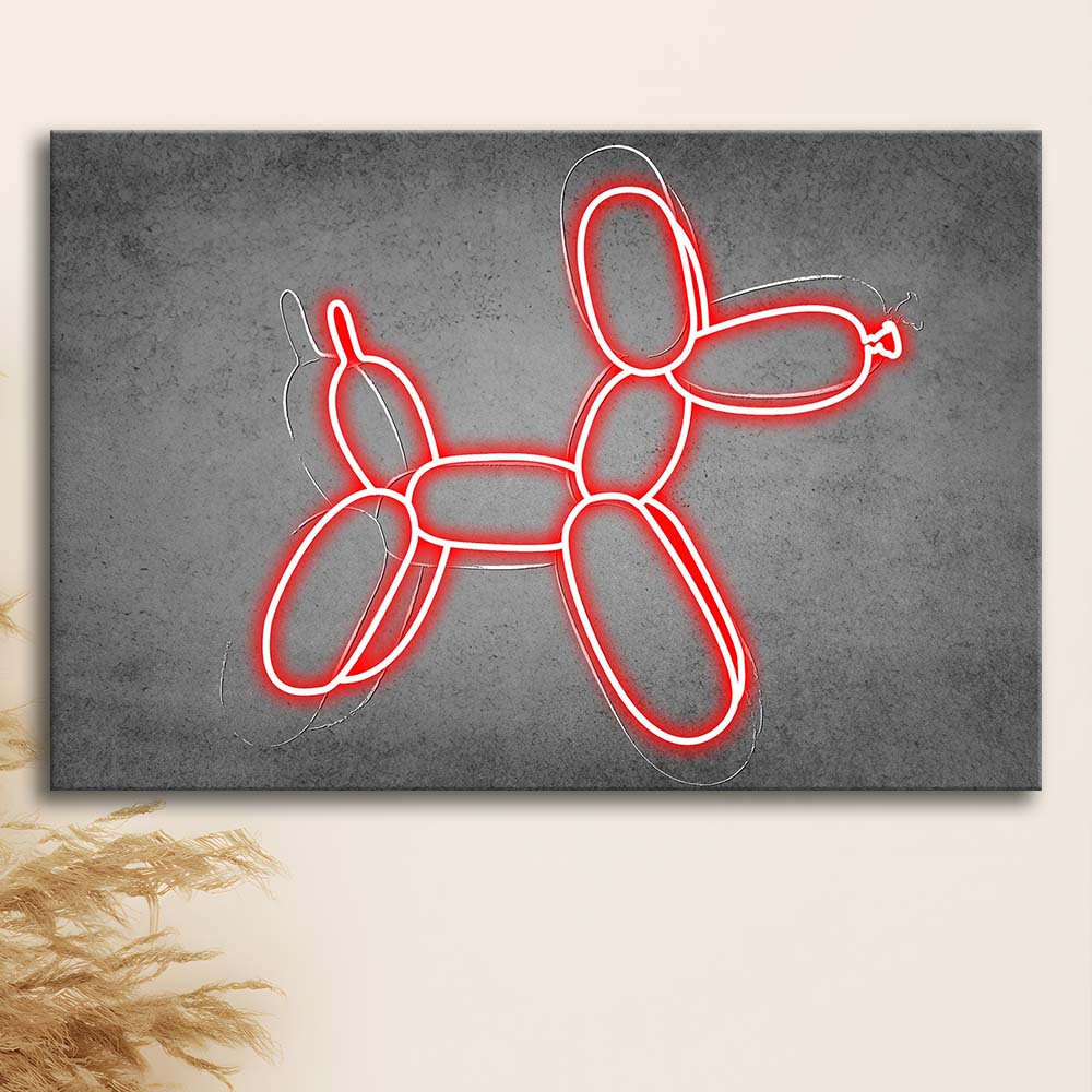 Red Balloon Dog Art Print, Canvas Print Wall Art, Wall Decor, Neon Effect Art